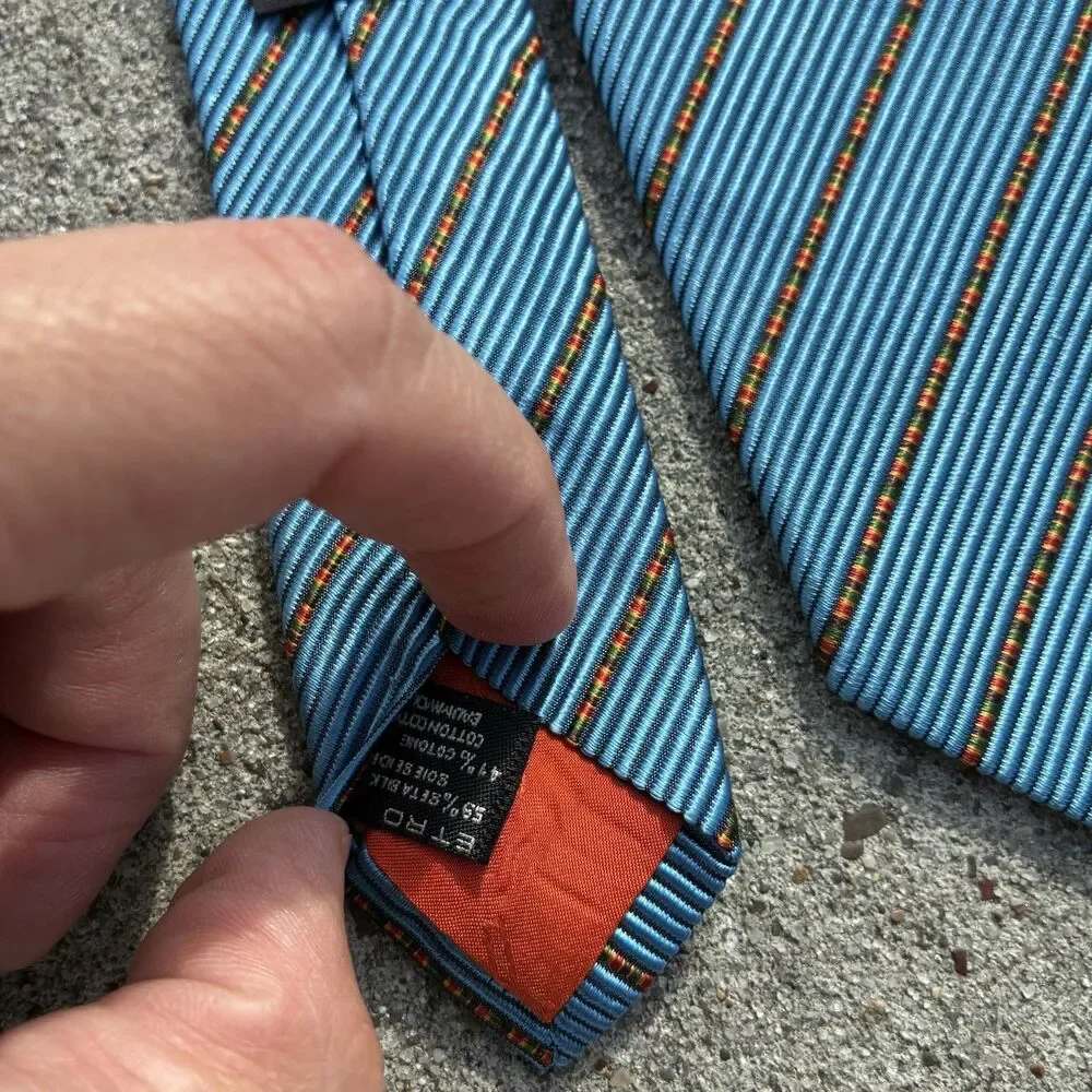 Etro Milano Tie Mens Blue Striped Silk Made In Italy Necktie